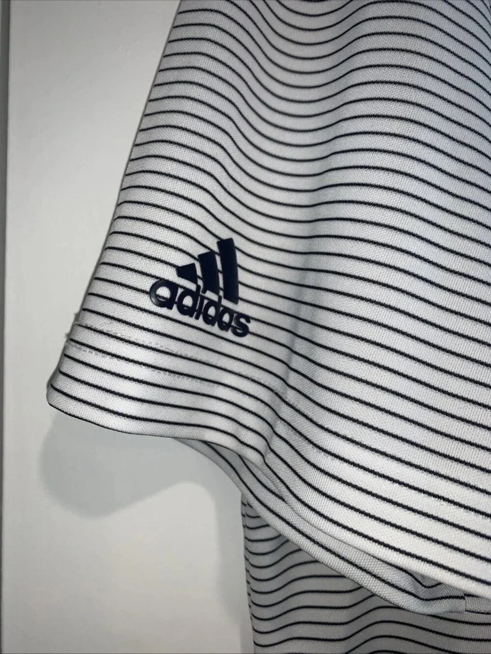 Adidas Men's XL Striped Golf Polo Shirt White Navy Blue Short Sleeve SS